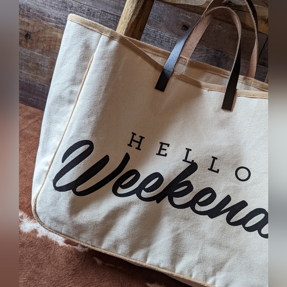 New " Hello Weekend" Canvas Travel Weekender Bag - Picture 2 of 12
